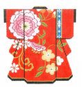 Pink Blossoms on Red Medium Kimono