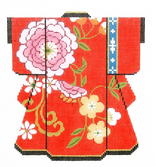 Pink Blossoms on Red Medium Kimono