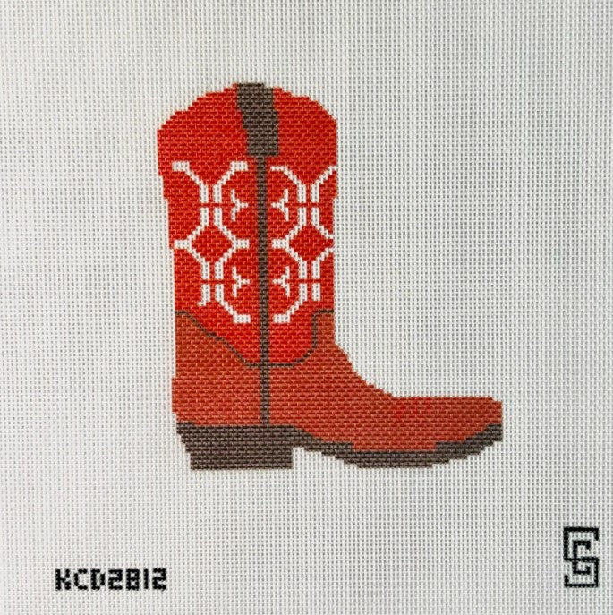 Orange and White Cowboy Boot - Printed