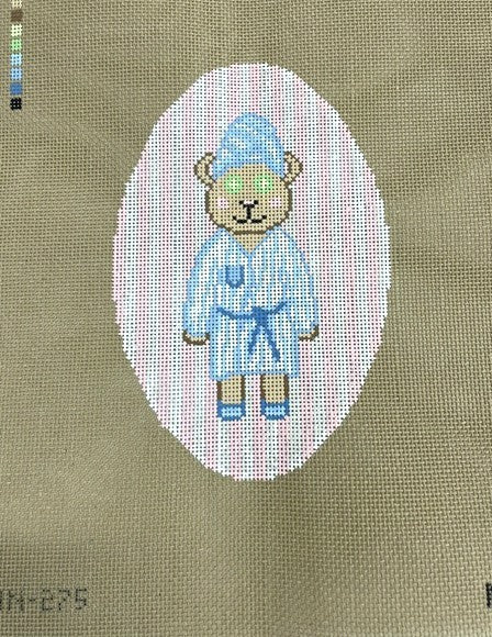 Spa Bear Blue Robe on Pink Stripes