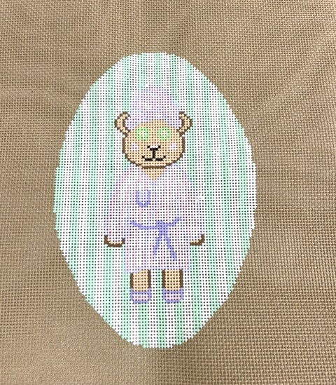 Spa Bear Purple Robe On Green Stripes