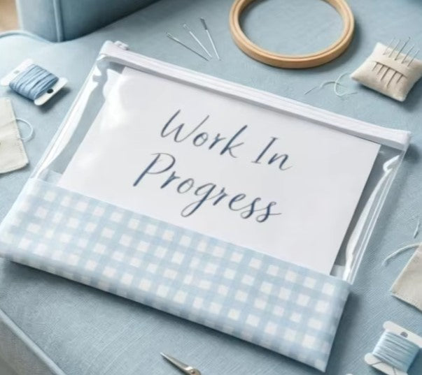 Blue Gingham Clear Project Pouch