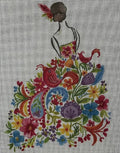 Lady With Pink Flowers 10x9