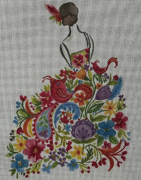 Lady With Pink Flowers 10x9