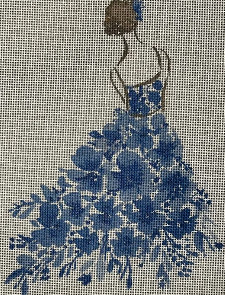 Lady With Blue Flowers 6x5